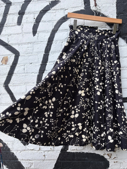 1950s Black White Cotton Sateen Circle Skirt