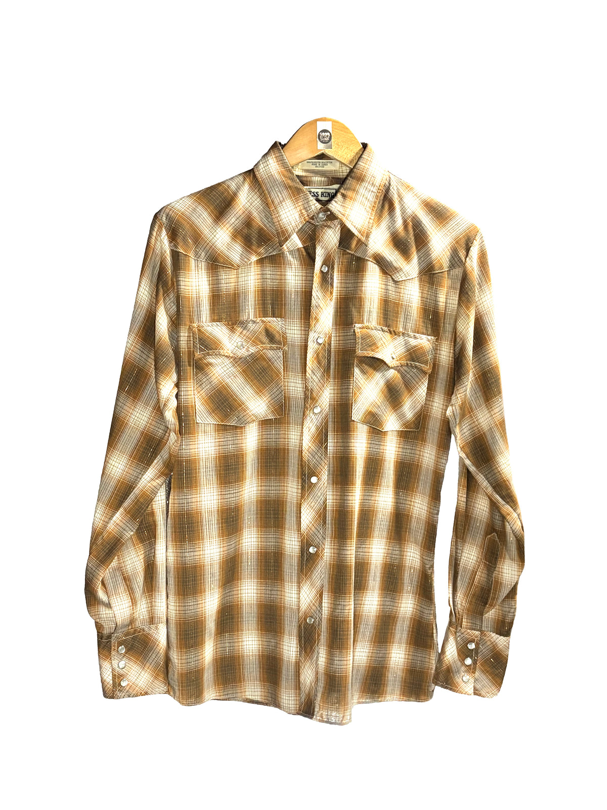 1970s Tan Check ‘Chess King’ Tinsel Weave Western Shirt