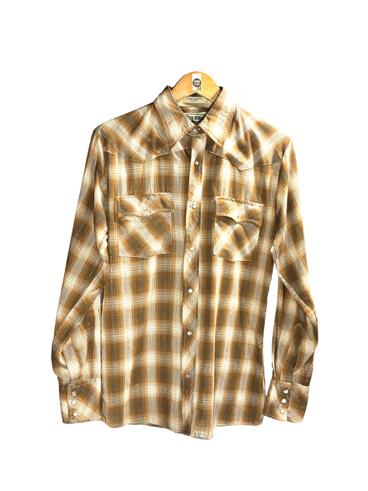 1970s Tan Check ‘Chess King’ Tinsel Weave Western Shirt