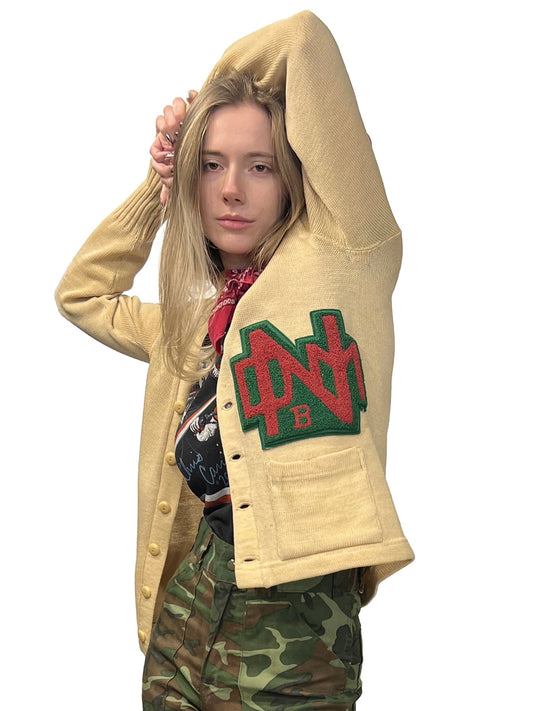 1950s Cream Wool DM North High School Academic Letter Cardigan