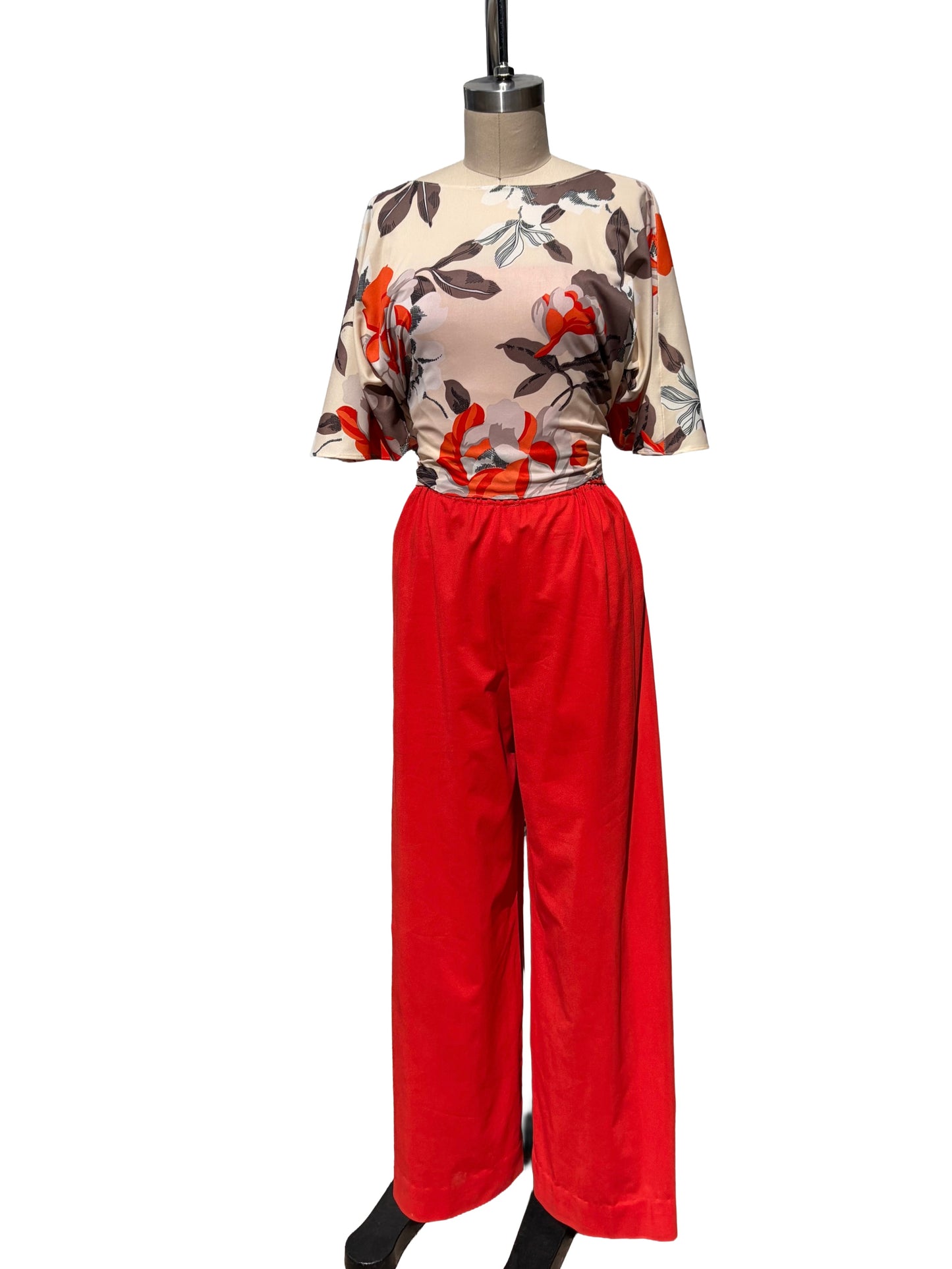 1970s Mandarin Orange Poly Wrap Poncho Top Strapless Jumpsuit Set