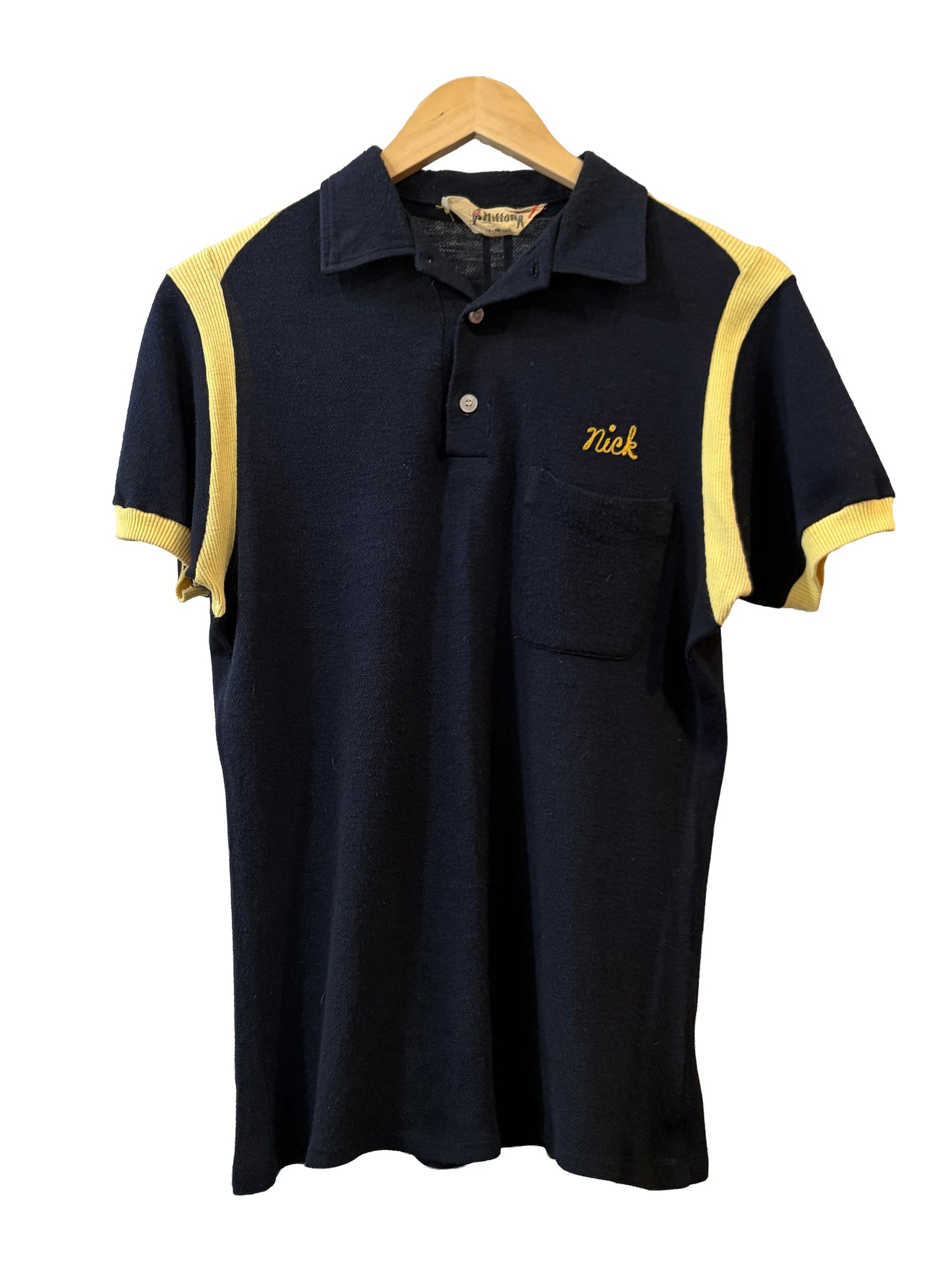 1950s Black Yellow Nick’s Construction Co Chainstitch Bowling Polo