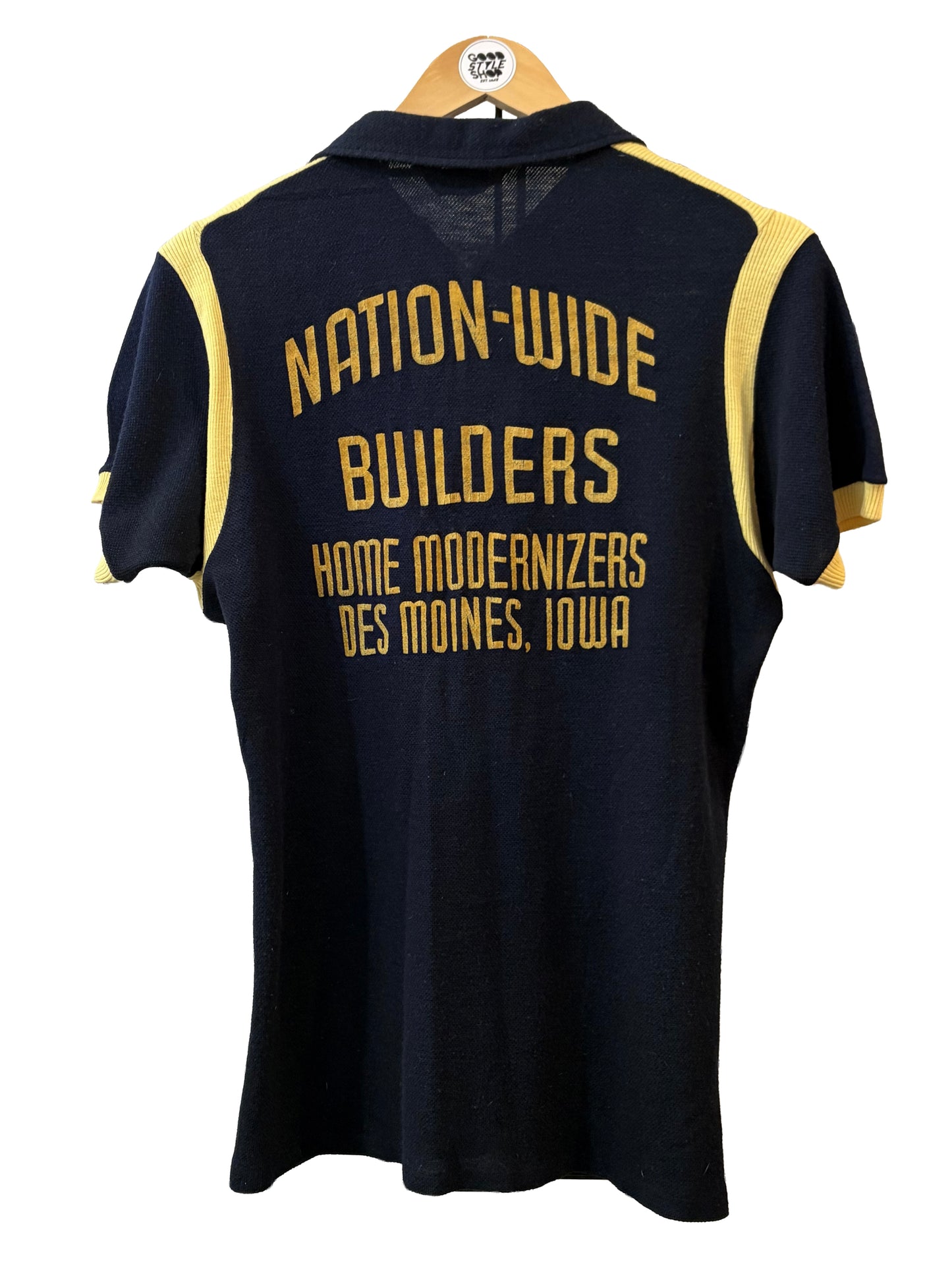 1950s Black Yellow Nick’s Construction Co Chainstitch Bowling Polo