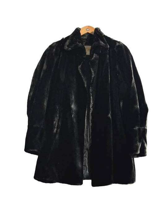 1950s Black Seal Fur Hudson Fabric Swing Coat