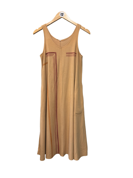 1970s Almond Deco Asymmetrical Print Pocketed Tank Dress