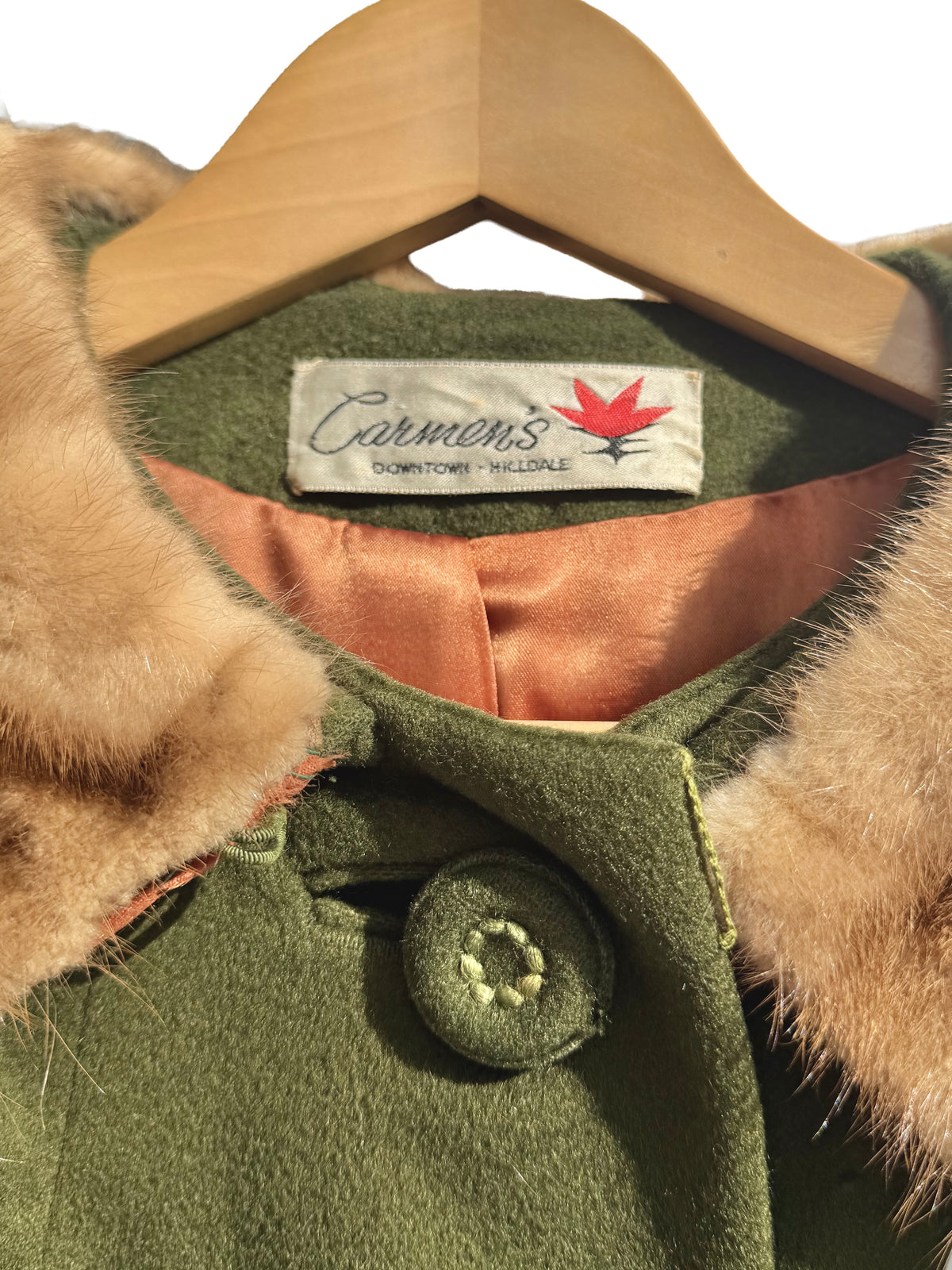 1960s Deep Green Fur Accent Classic Coat