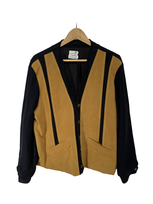 1960s Black Honey Ultrasuede Panels Acrylic Men’s Cardigan / Size M-L