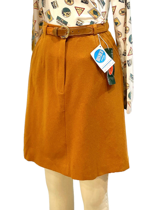 1970s Cardamom New Old Stock Belted Brushed Wool Mini Skirt