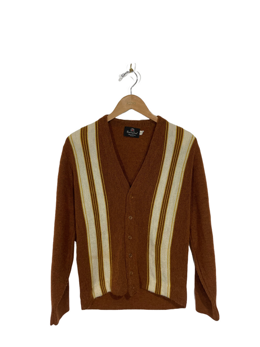 1960s Burnt Orange Shadow Stripe Acrylic Cardigan