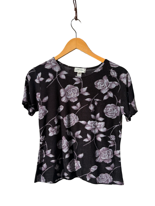 1990s Dark Romantic Floral Stretch Tee
