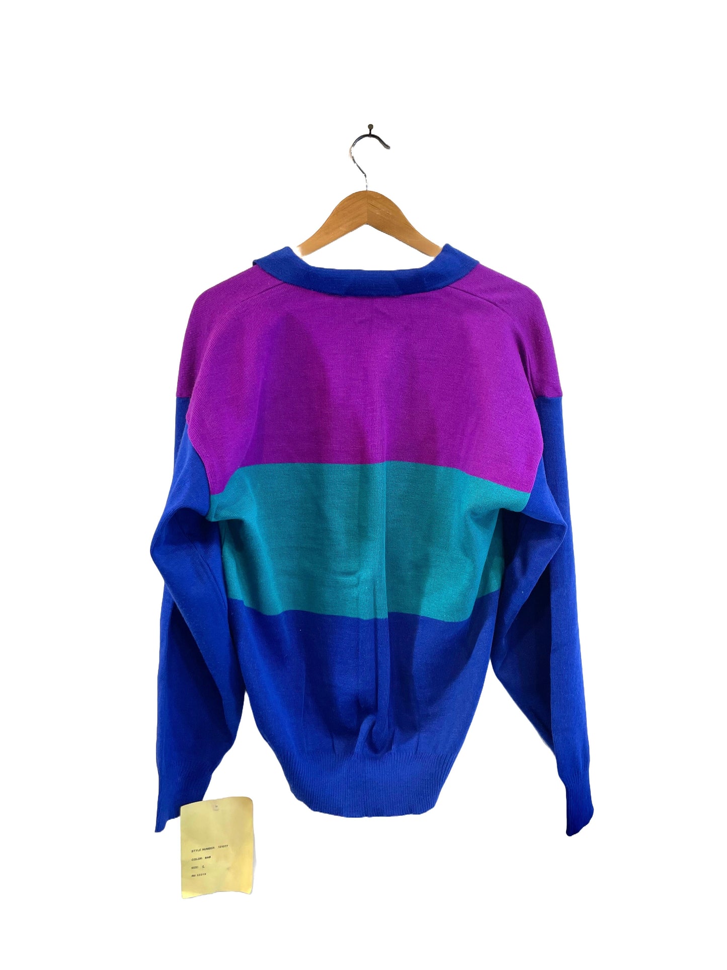 1980s Aqua Blue Hot Pink Navy Colorblocked OP 'Winter Surf' Acrylic Sweater