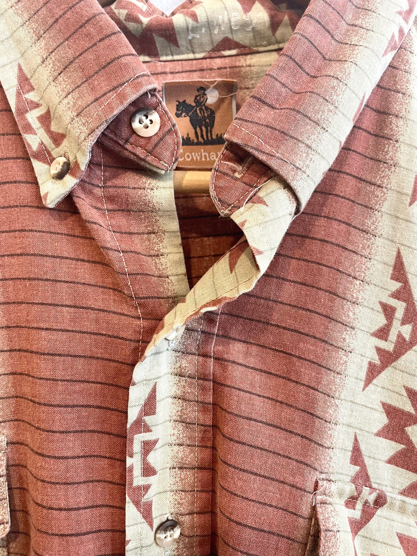 1990s Terra Cotta Southwestern Cotton Western Shirt
