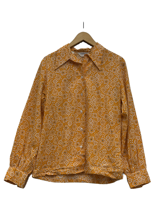 1970s Yellow Cotton Rayon Blend Bandana Print Blouse