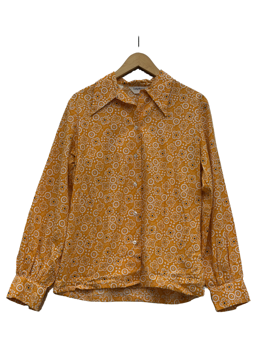 1970s Yellow Cotton Rayon Blend Bandana Print Blouse