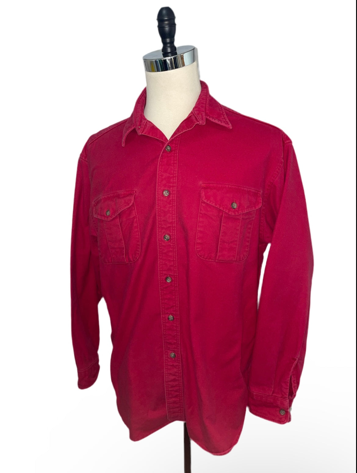 1980s Eddie Bauer Red Cotton Flannel Button Down