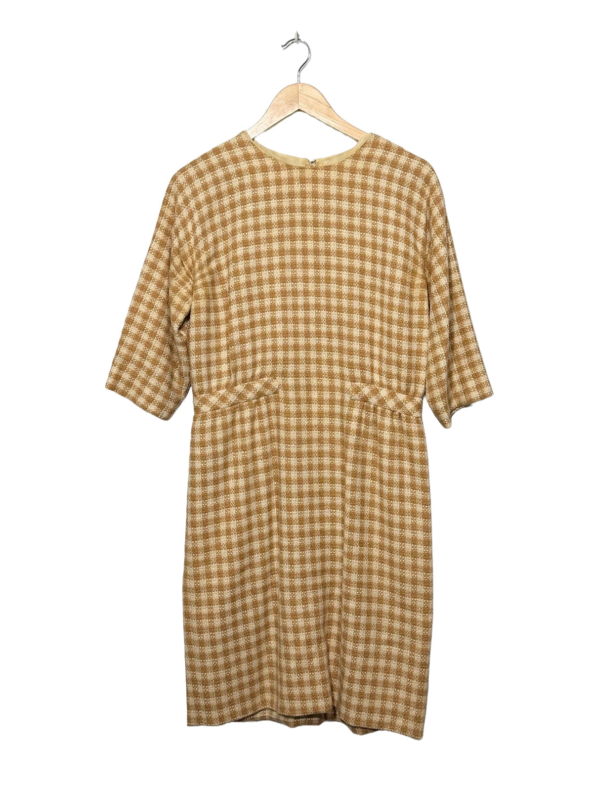 1950s Camel Cream Wool Tweed Vogue Paris Capelet Dress 2-Piece Ensemble