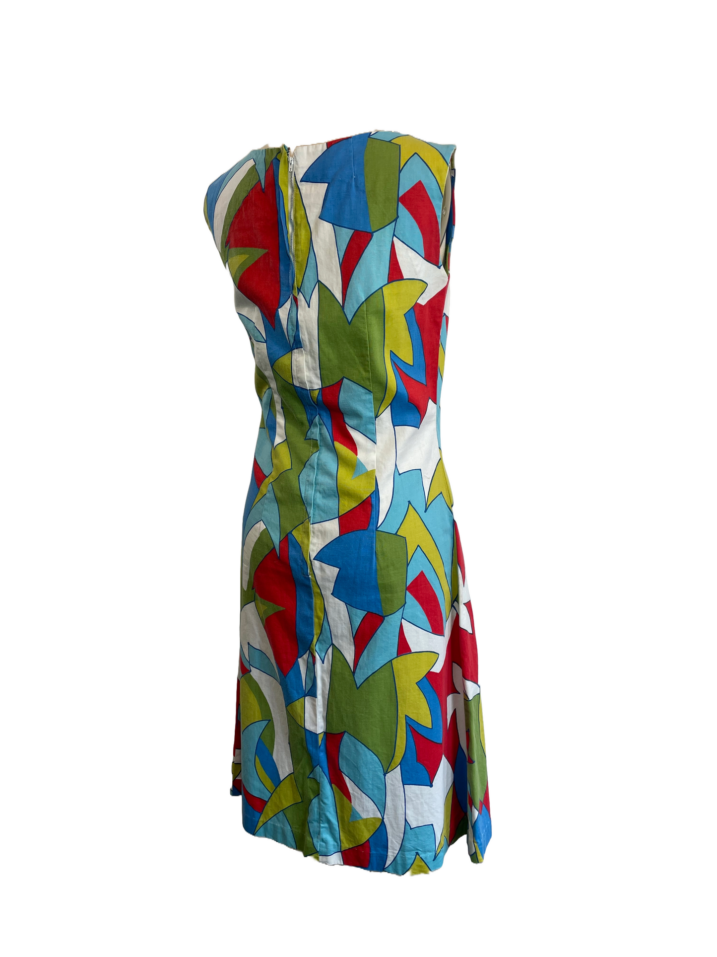 1960s Multicolor Op Art Cotton Handmade Shift Dress