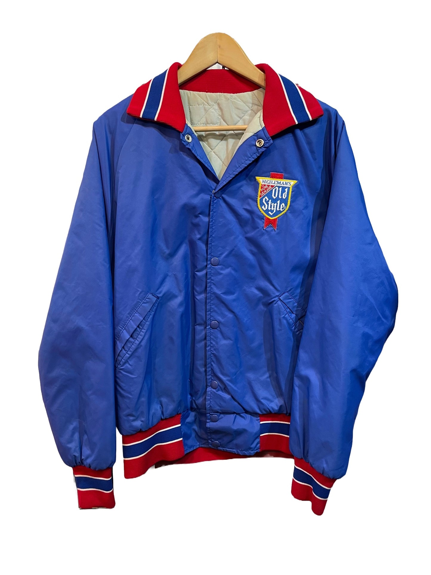 1980s Blue and Red Old Style Quilted Interior Jacket