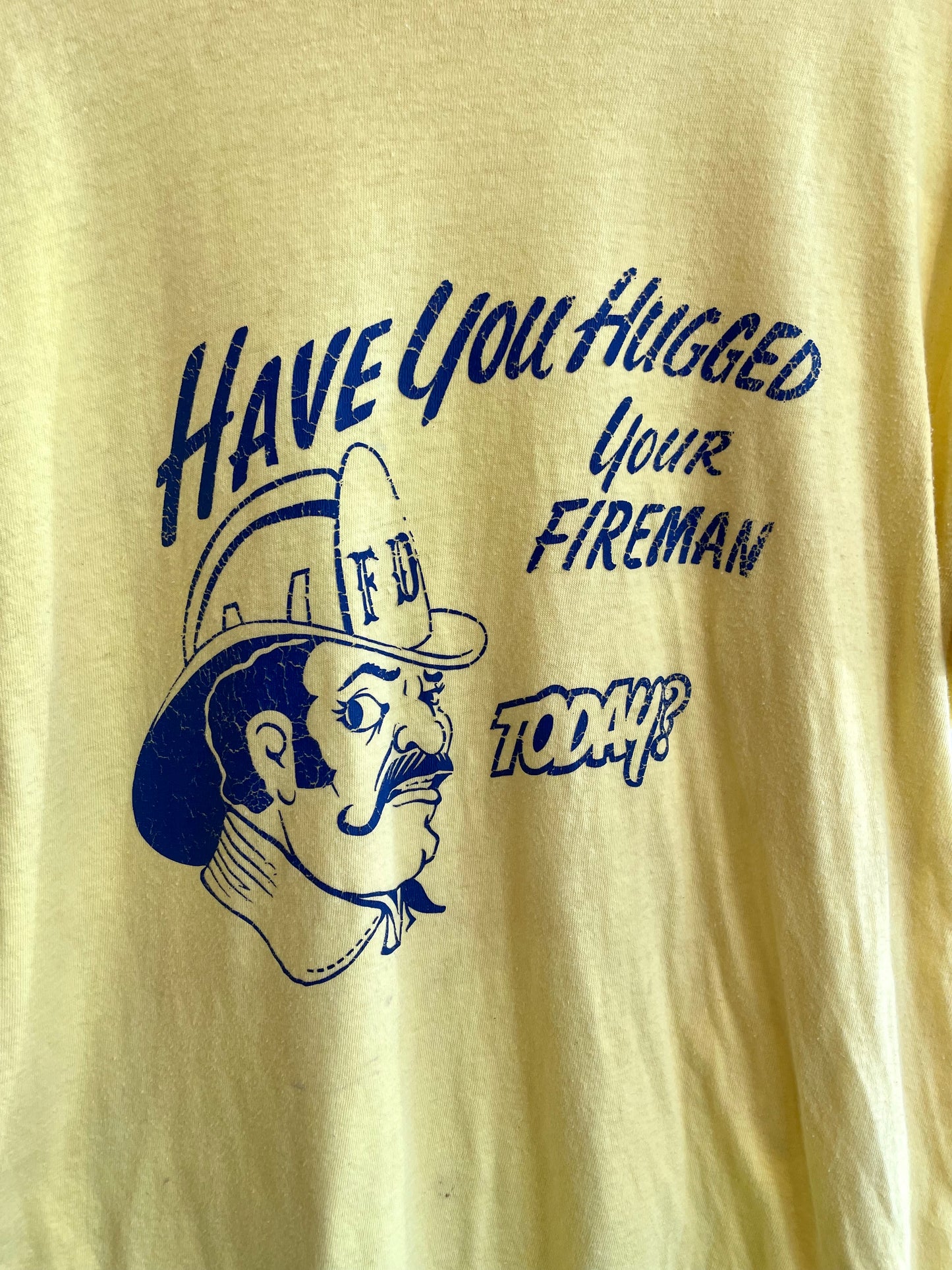 1970s Pale Yellow Fireman Graphic Tee