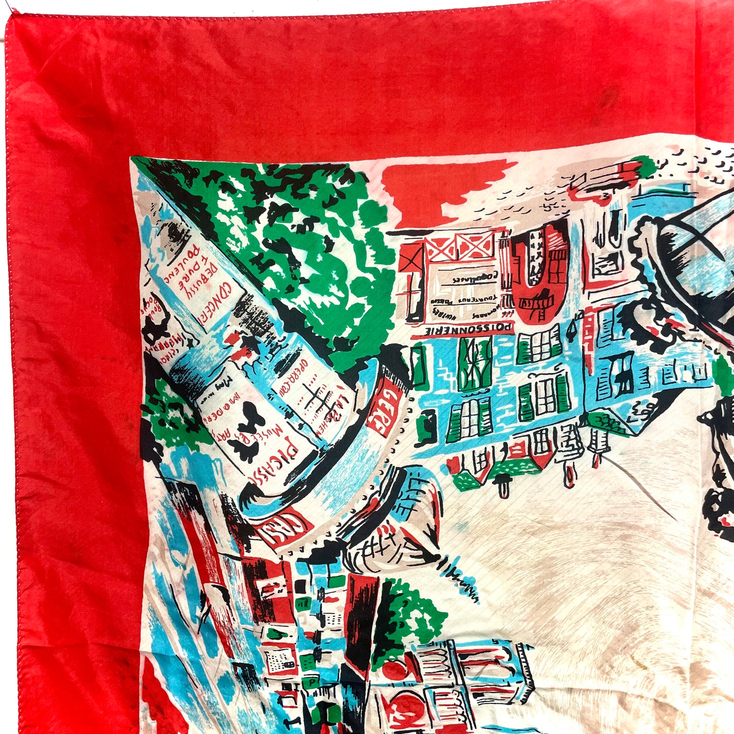 1950s Parisian Painterly Scene Silk Souvenir Scarf