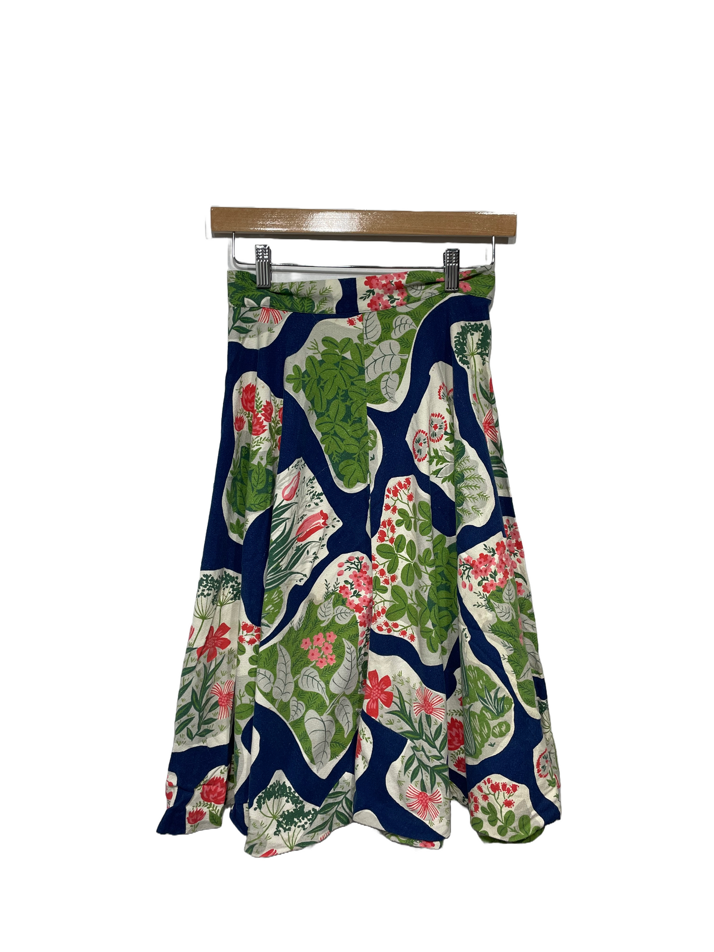1950s Blue Atomic Floral Barkcloth Cotton Circle Skirt