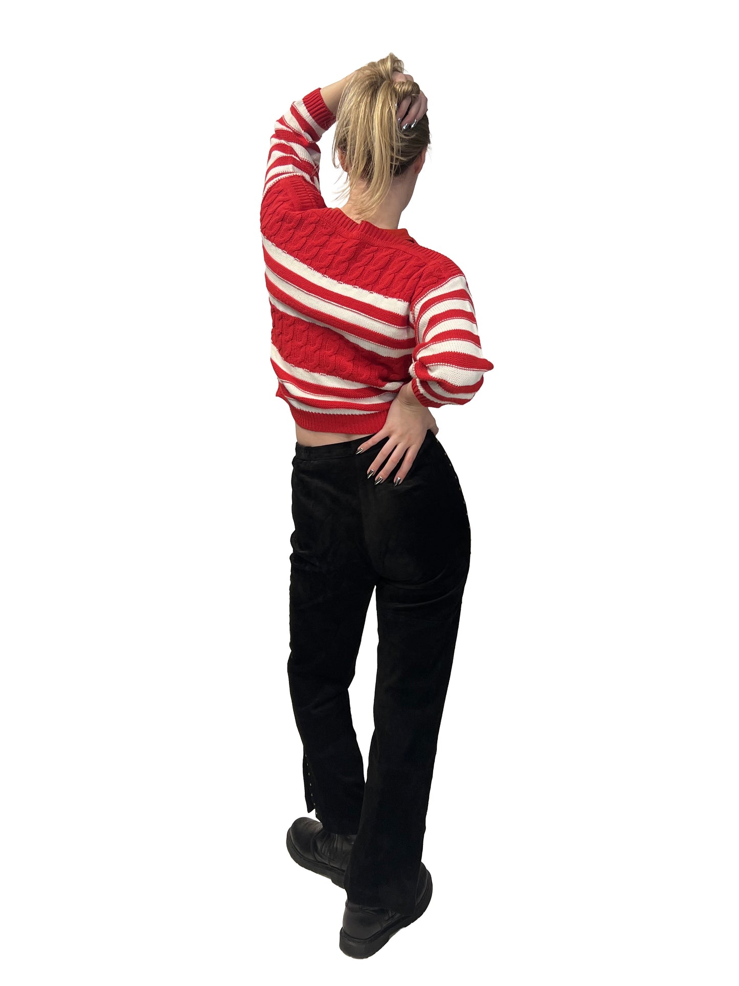 1980s Red White Striped Cropped Cotton Sweater