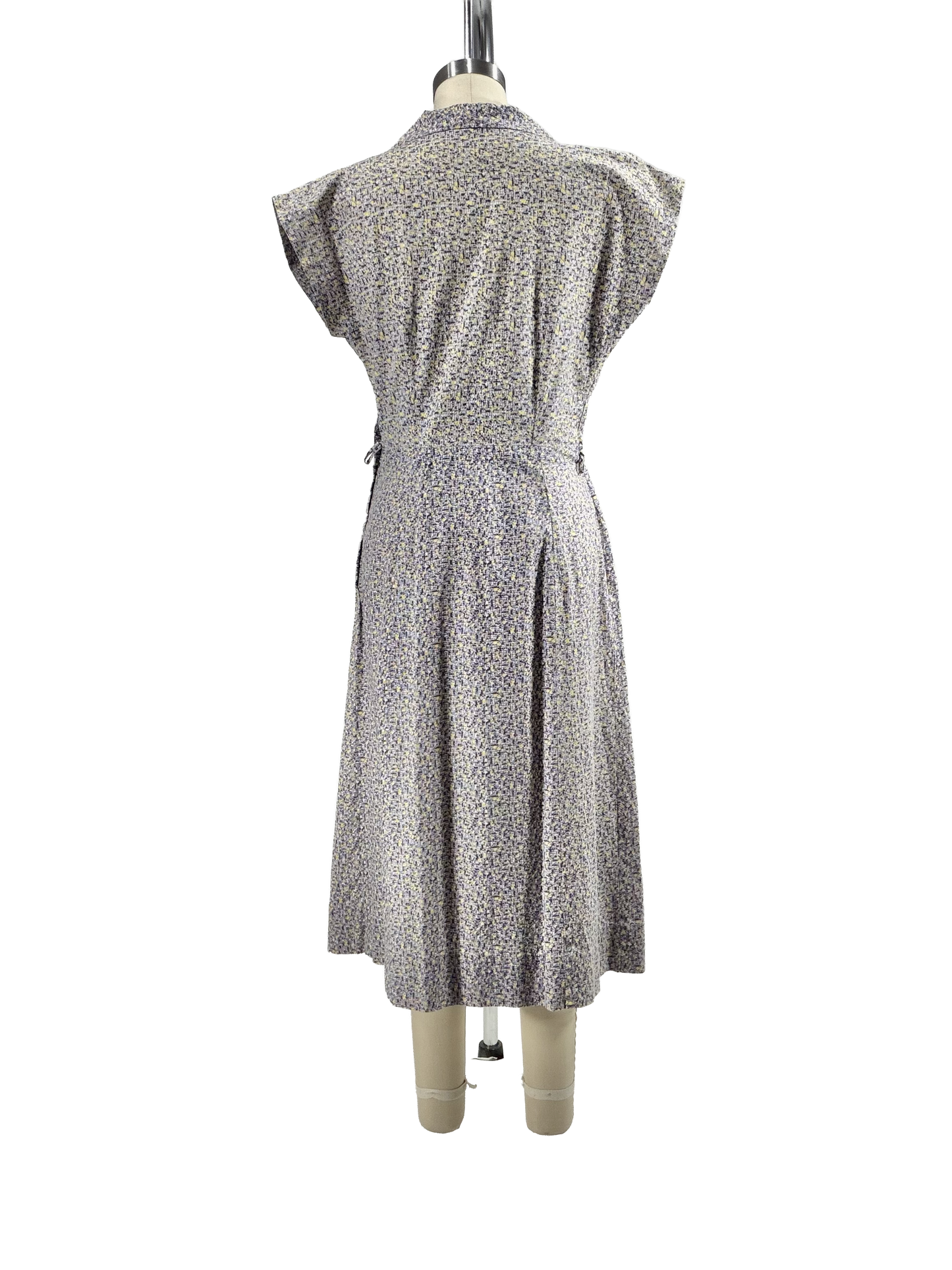 1950s Purple Yellow Print Cotton Big Button Cotton Day Dress