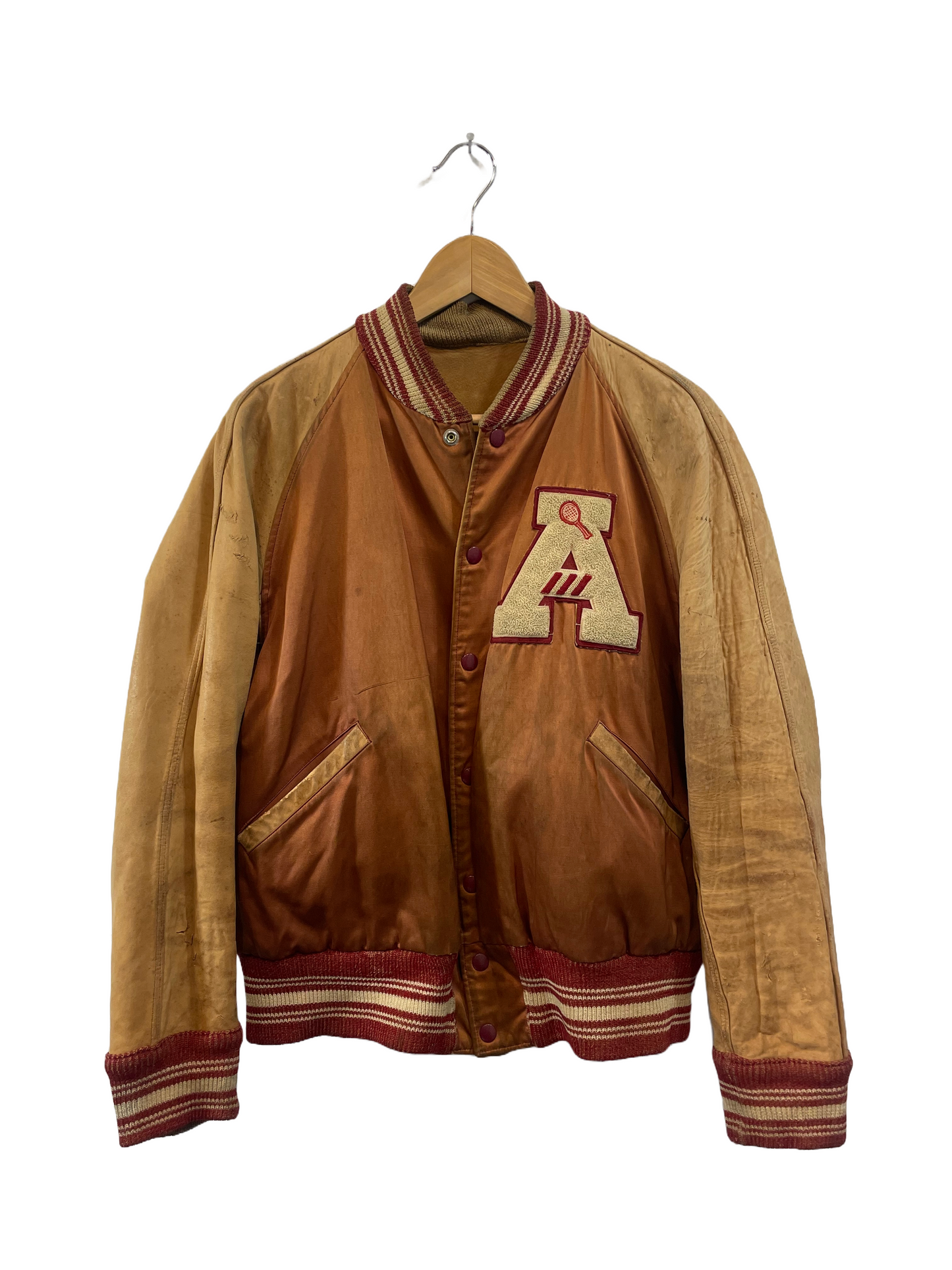 1950s U of Arkansas Reversible Suede Satin Academic Letter Jacket