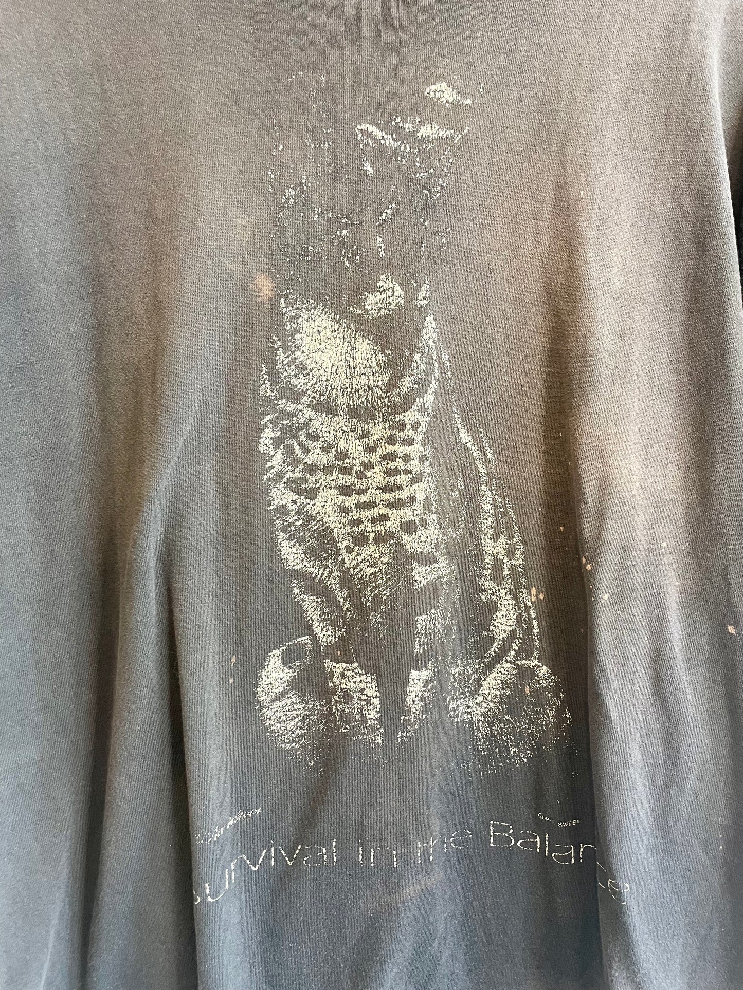 1980s Black Distressed Survival in the Balance Animal Tee