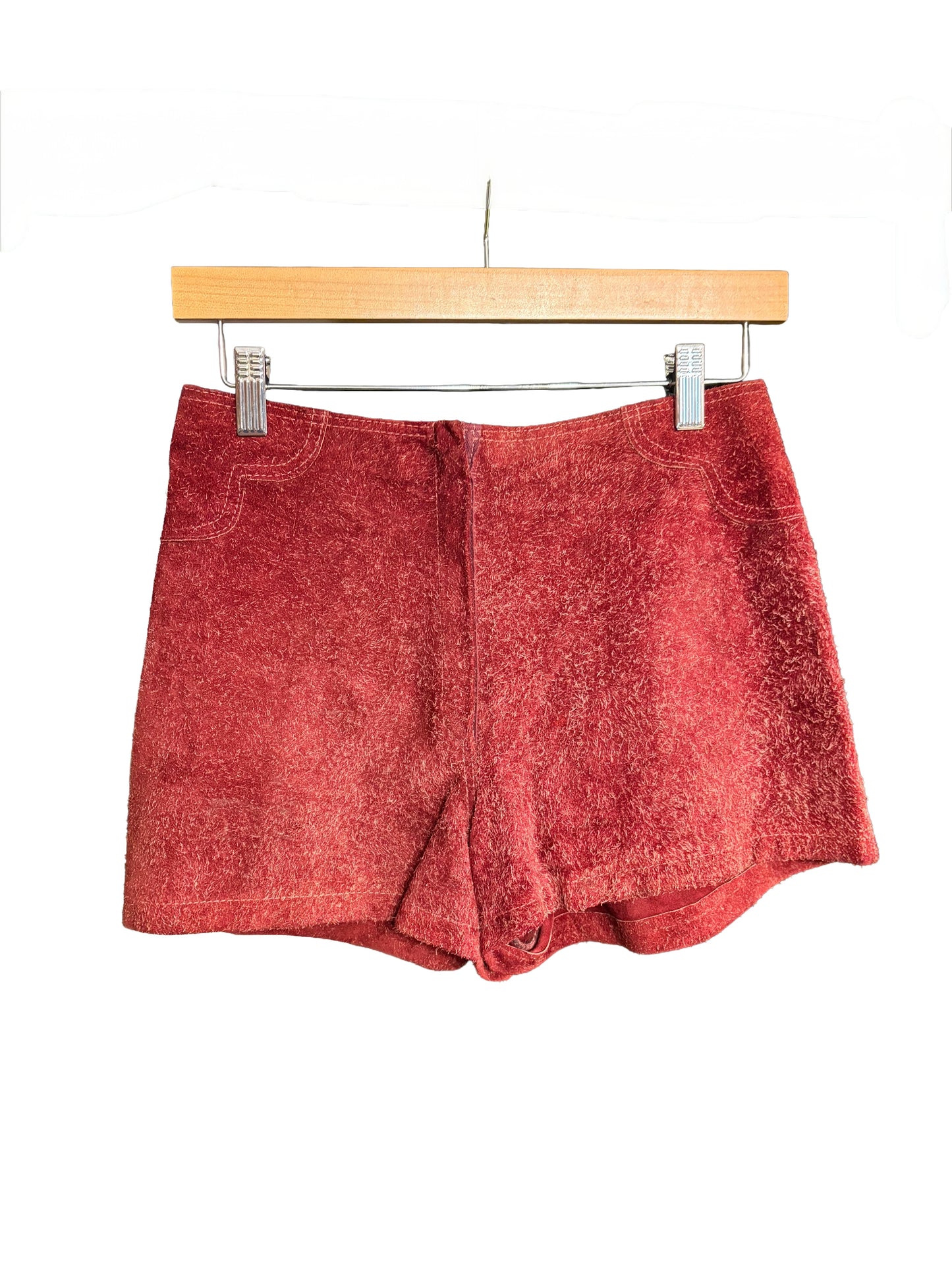 1970s Maroon Broken-In Suede Leather Hot Pants