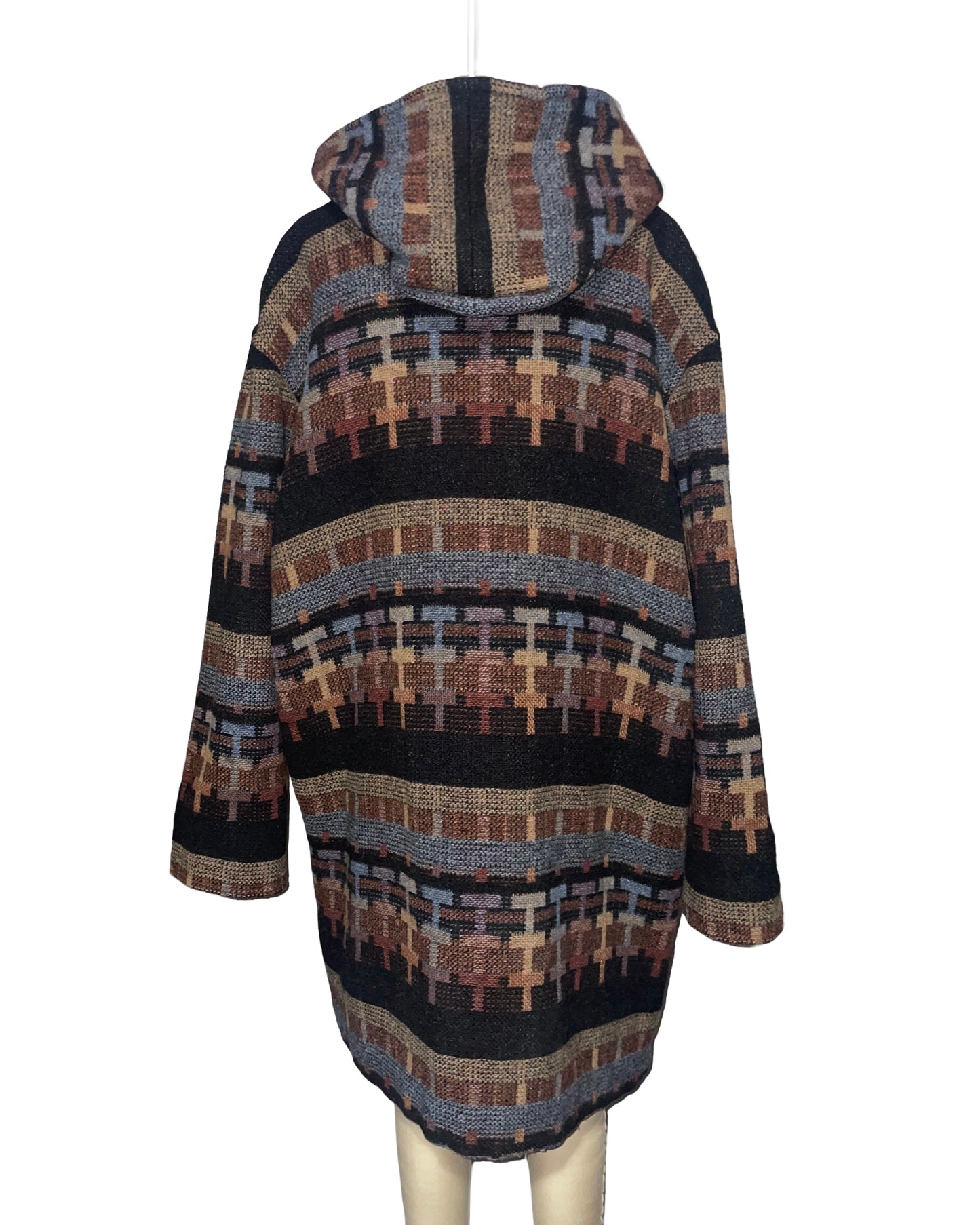1980s Brown, Blue and Black Wool M Lyman Co. Hooded Toogle Coat