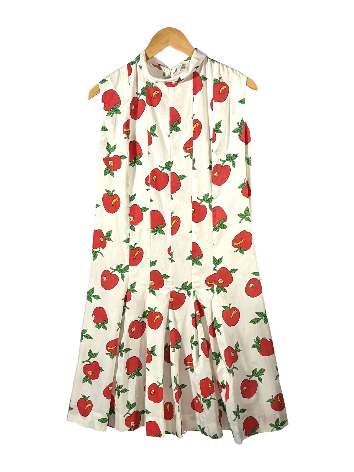 1970s White Handmade Apple and Worm Dress