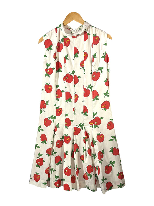 1970s White Handmade Apple and Worm Dress