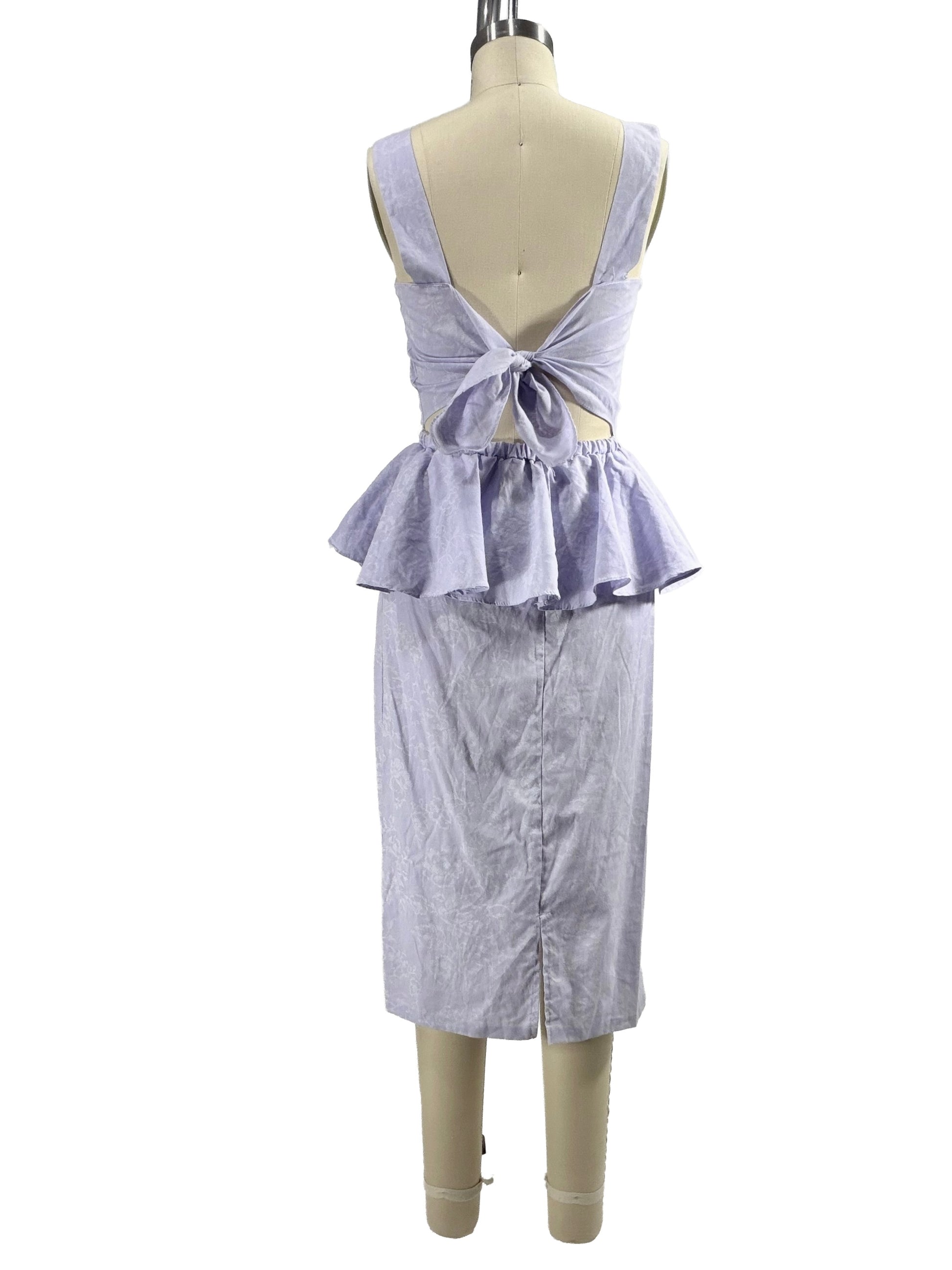 1980s Lilac Self-Tie Cutout Cotton Summer Dress