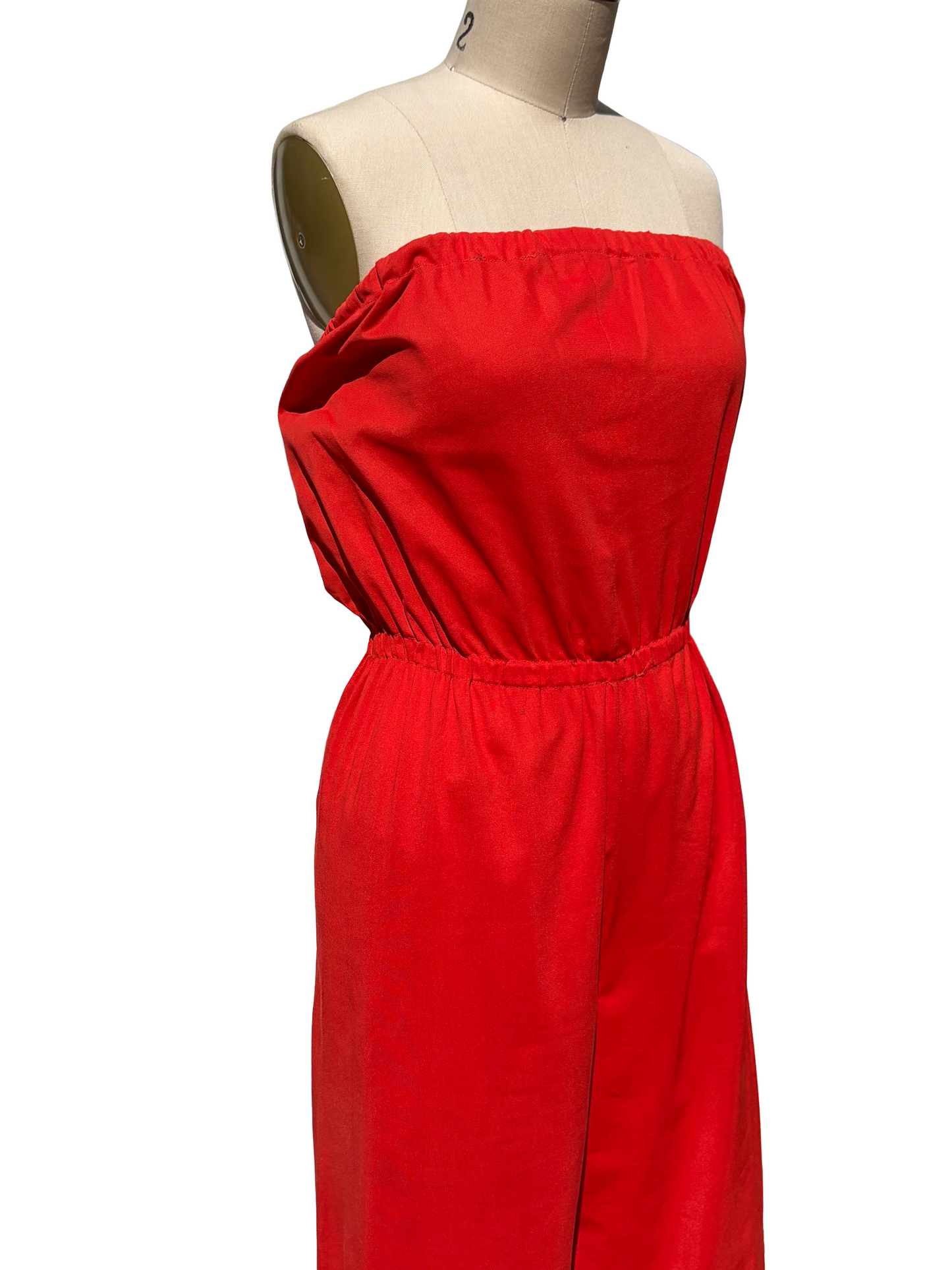 1970s Mandarin Orange Poly Wrap Poncho Top Strapless Jumpsuit Set