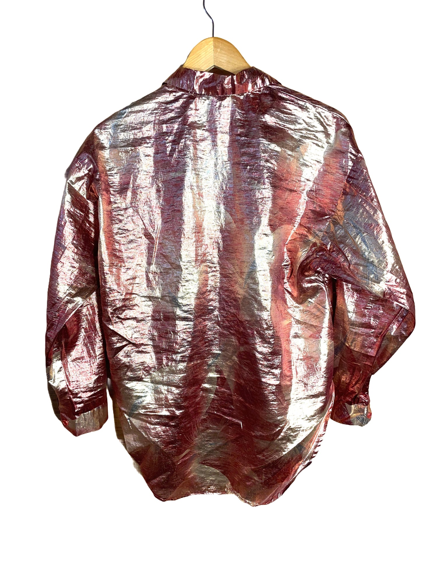 1980s Peach Gold Metallic Nylon Blouse