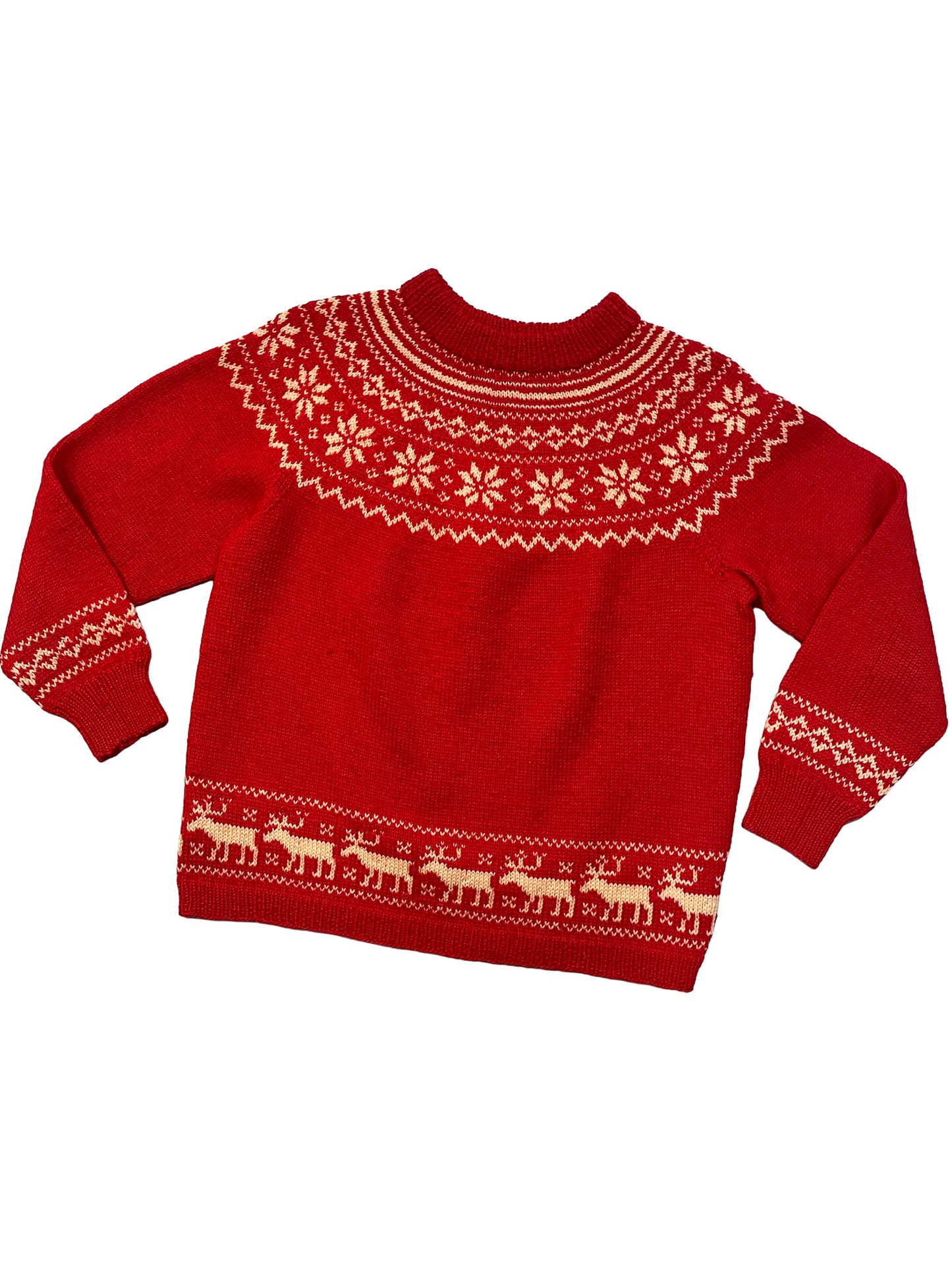 1970s Red White Fairisle Norway Import Wool Cardigan