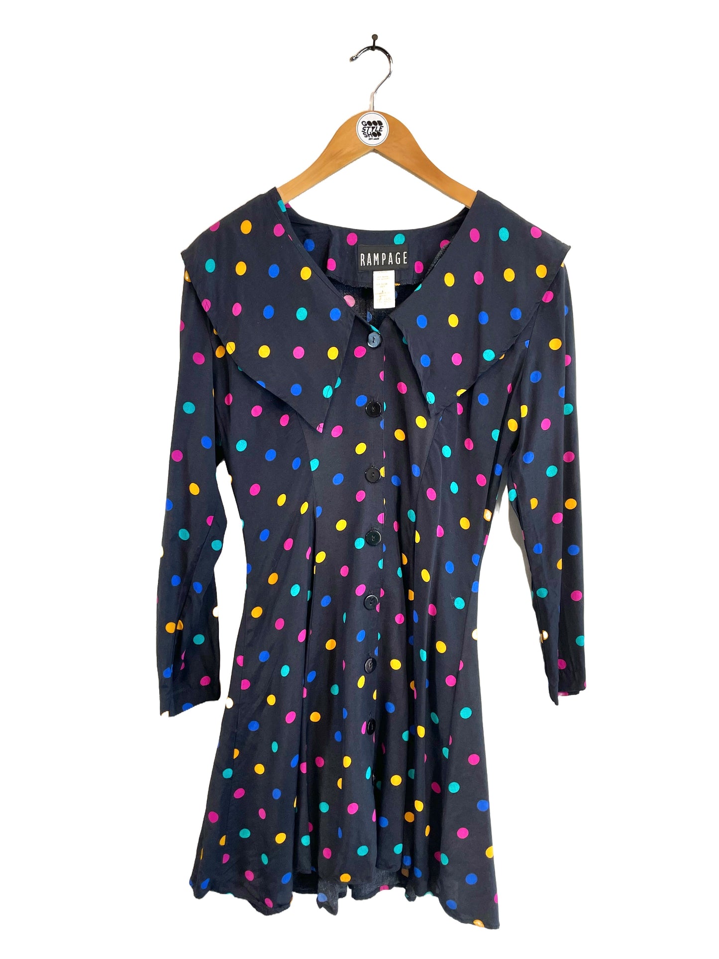 1990s Rampage Polkadot Fit and Flare Rayon Dress