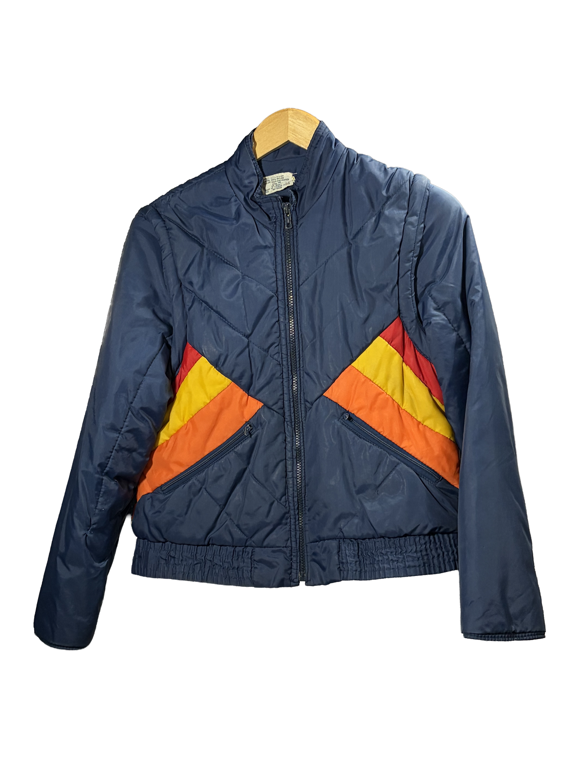 1980s Navy Yellow Orange Colorblock Poly-Fill Breakaway Vest Jacket