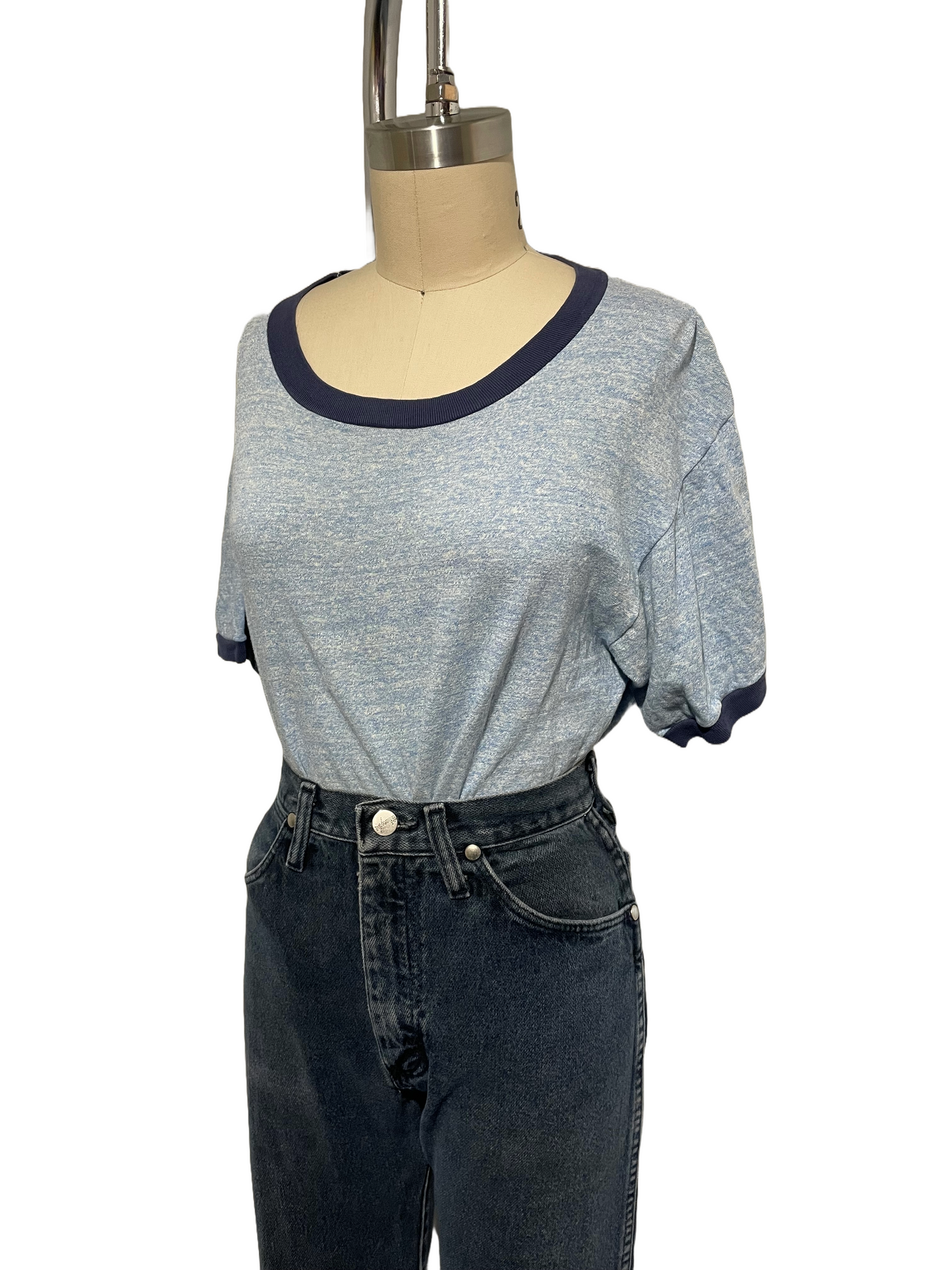 1970s Heather Blue Sportswear Ringer Blank Tee