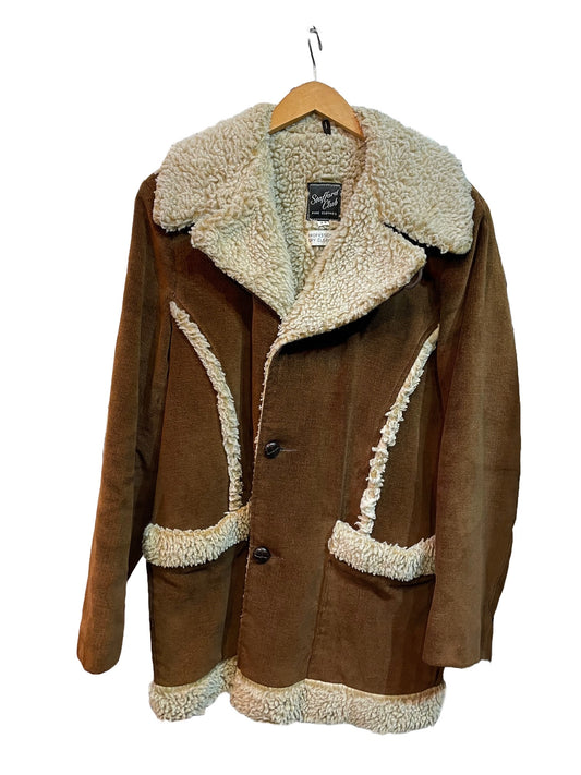 1970s Brown Western Cut Brushed Corduroy Sherpa Jacket