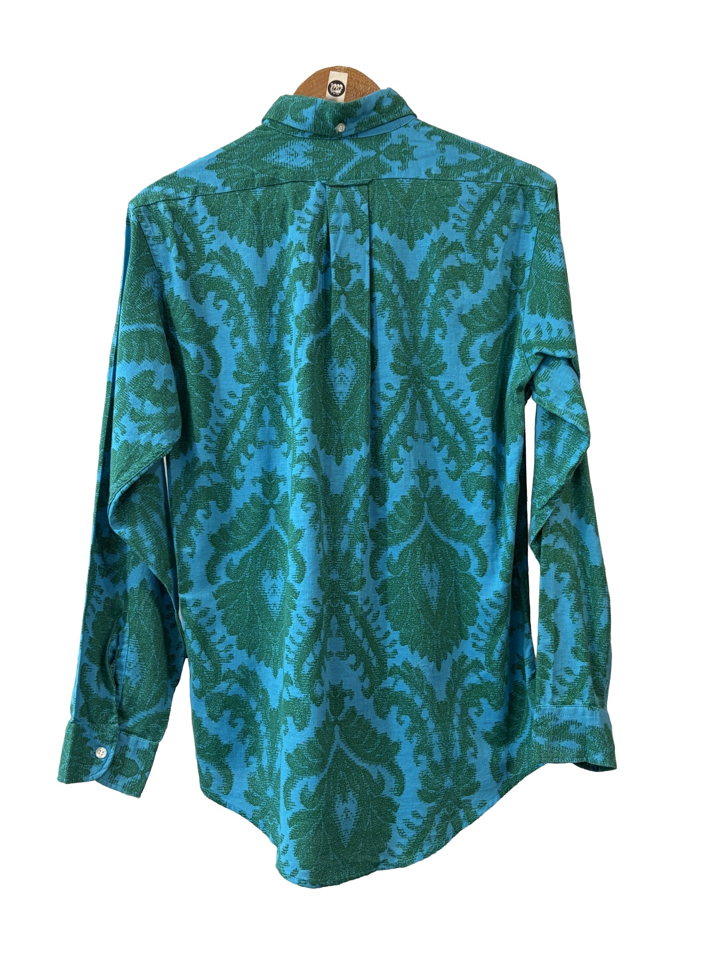 1970s Blue Green Brocade Print Cotton Towncraft Shirt