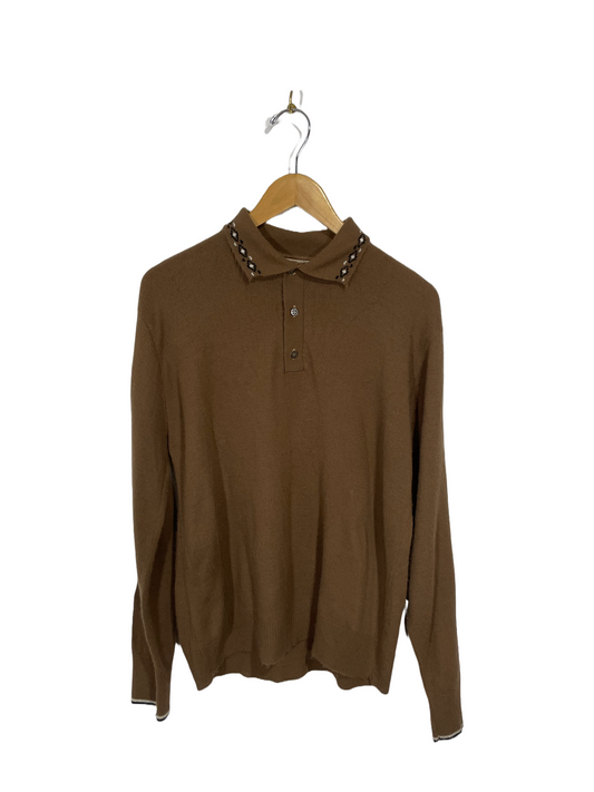 1960s Brown Acrylic Polo Sweater
