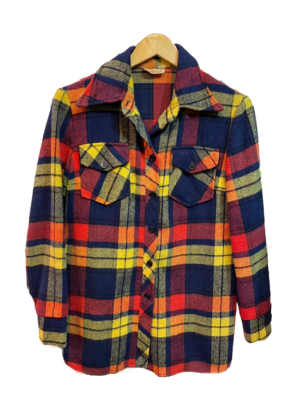 1970s Multicolor Anchor Button Plaid Cotton Flannel Shirt