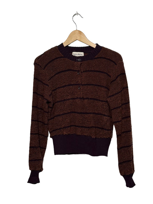 1970s Brown Black Loop Textured Acrylic Knit Sweater