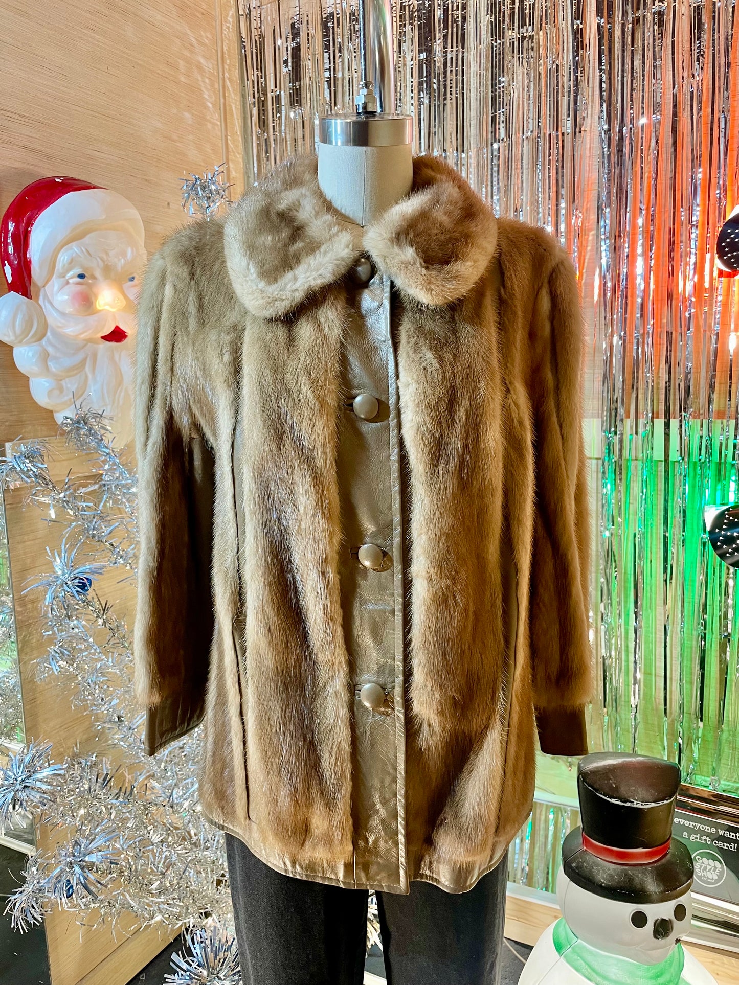 1970s Tan Pleather Mink Fur Jacket