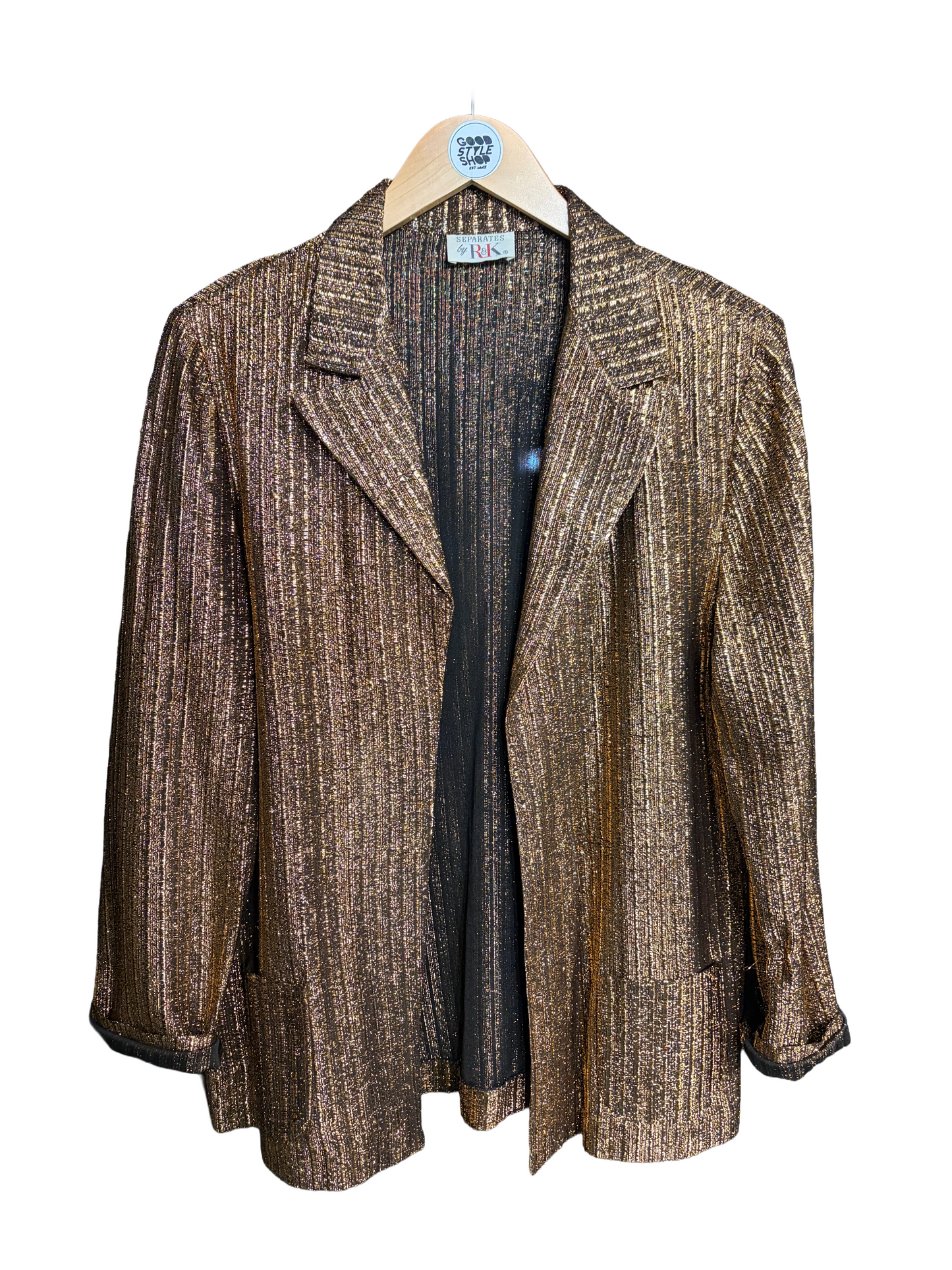 1970s Copper Metallic Stripe Weave Open Front Blazer