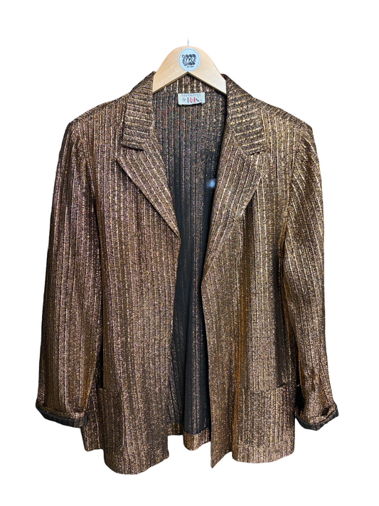 1970s Copper Metallic Stripe Weave Open Front Blazer