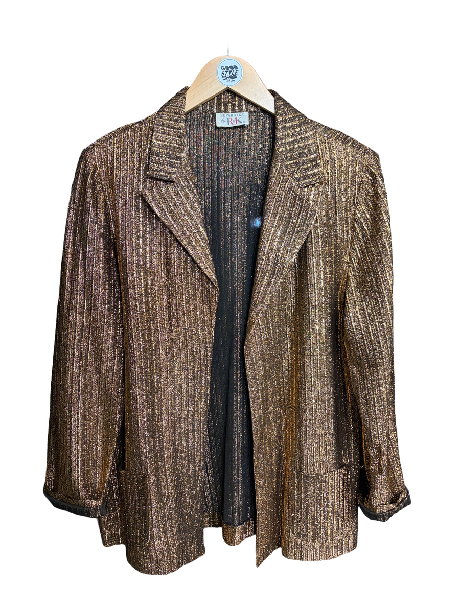 1970s Copper Metallic Stripe Weave Open Front Blazer