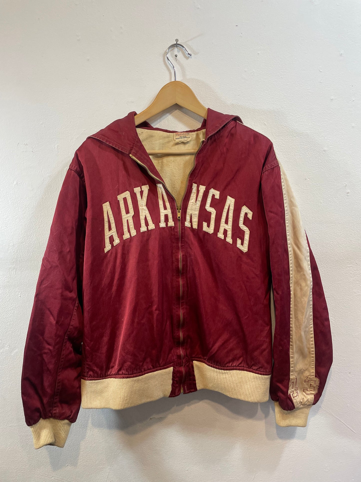 1950s U of Arkansas Razorbacks Satin Spellout Warm-Up Jacket